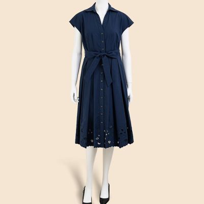 コットンサテン アイレット スパゴカラー シャツワンピース | Brooks
