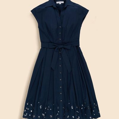 コットンサテン アイレット スパゴカラー シャツワンピース | Brooks