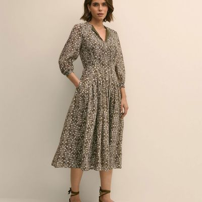 Brooks Brothers/ブルックス ブラザーズ 再生繊維（セルロース）／ナイロン　フローラルプリント　タイネック　ドレス