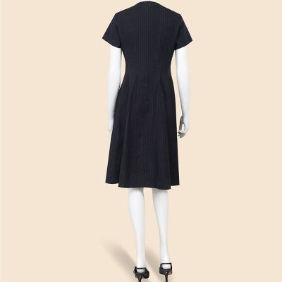 ストライプド リネン ショートスリーブ シャツ　ワンピース　新品　26SS リネンブレンド ピンストライプ ショートスリーブワンピース | Brooks