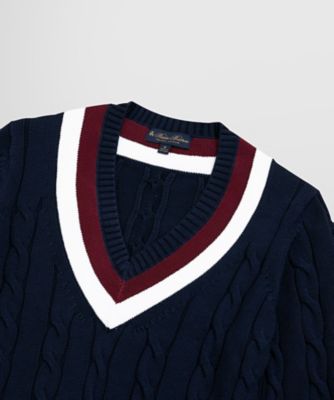 スーピマコットン ケーブル Vネックテニスセーター | Brooks Brothers