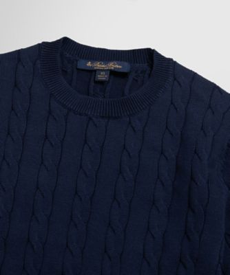 極美品　Blu Bre コットン　ニット　クルーネック　ボタン　ネイビー スーピマコットン ケーブルクルーネックセーター | Brooks