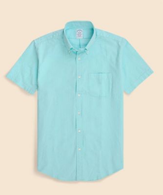 【美品】BROOKS BROTHERS シアサッカー オープンカラー シャツ M ストレッチコットン シアサッカー ショートスリーブ カジュアル
