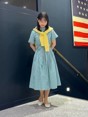 コットン シアサッカー チェック ショートスリーブ シャツワンピース