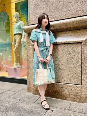 コットン シアサッカー チェック ショートスリーブ シャツワンピース