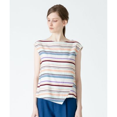 ＜allureville (Women)＞【セットアップ対応商品】マンテコボーダーアシメヘムブラウス