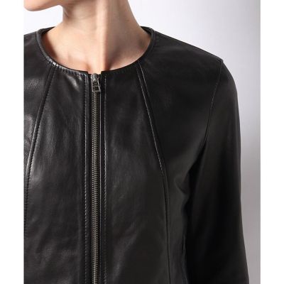 allureville レザークルーネックブルゾン レザークルーネックブルゾン | allureville (Women
