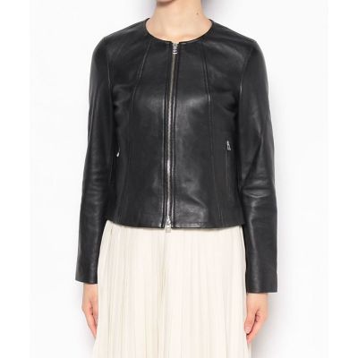 allureville レザークルーネックブルゾン レザークルーネックブルゾン | allureville (Women