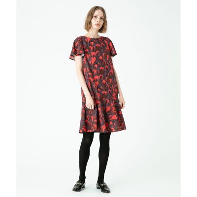 ＜allureville (Women)＞レッドアイリスプリントペプラムワンピース