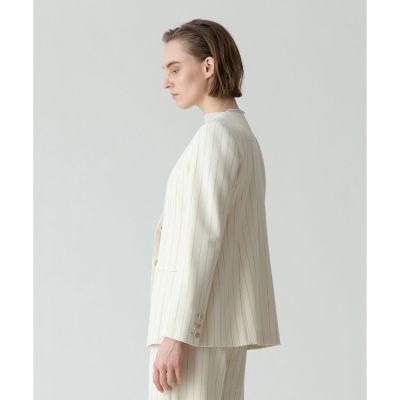 439美品✨allureville ピンストライプカラーレスジャケット ブラック ピンストライプカラーレスジャケット | allureville (Women