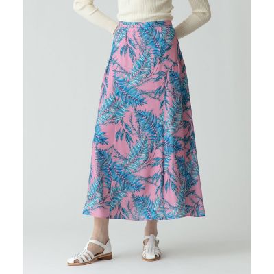 【関税込み】キャップスリーブグラフィックプリントスカート リーフプリントサイドギャザースカート | allureville (Women