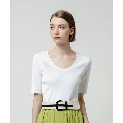 ＜allureville (Women)＞ディープＵネックＲＩＢ　プルオーバー