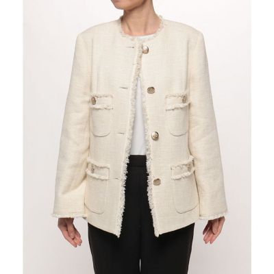 新品◾️allureville スラブツイードクルーショートコート 麻　金ボタン スラブツイードクルーショートコート | allureville (Women