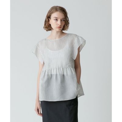 ＜allureville (Women)＞シアーストライププルオーバーブラウス