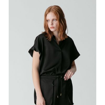 手洗い可 アルアバイル 24SS 完売品 スキッパーステップヘムブラウス 黒 2 スキッパーステップヘムブラウス | allureville (Women)/アルアバイル