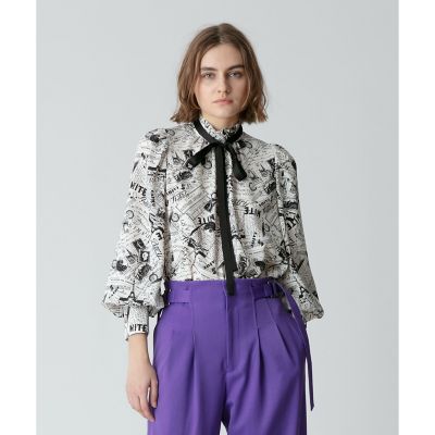 アルアバイル allureville Parisナイトプリントハイカラーブラウス PARISナイトプリントハイカラープラウス | allureville (Women