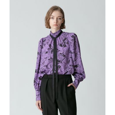 ＜allureville (Women)＞ＰＡＲＩＳナイトプリントハイカラープラウス