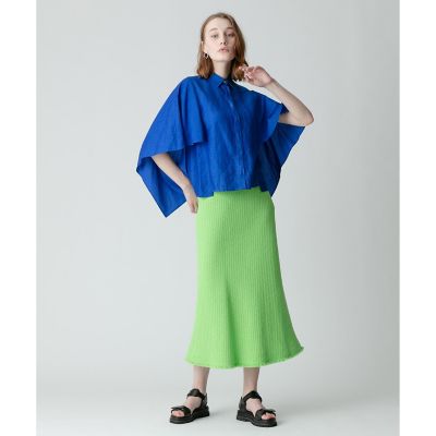 リネン混スラブケープスリーブブラウス