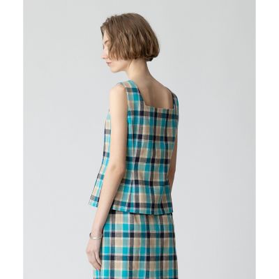 【セットアップ対応可能】チェックスクエアスリーブレスプルオーバー