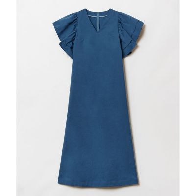 アルアバイル コットンサテンギャザースリーブVネックワンピース ブルー フリル allureville ワンピース コットンサテンギャザースリーブVネック