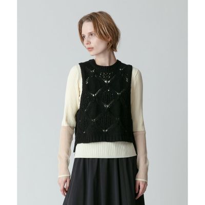 【美品】allureville バルキーコットン オープンジレ 白 透かし編み allureville - 【美品】allureville バルキーコットン オープンジレ 白
