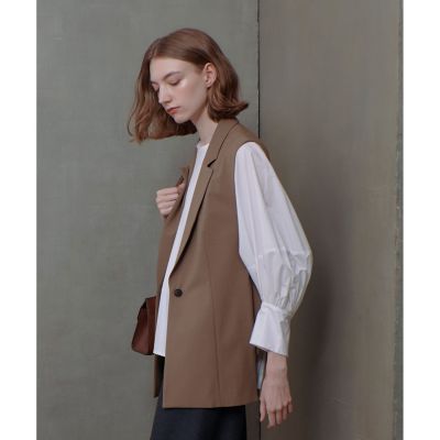 24SS アルアバイル リネンツイルコンパクトジレ ブラウン　完売品 TRストレッチサイドオープンジレ | allureville (Women
