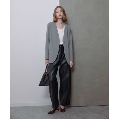 フェイクレザーフロントシームパンツ