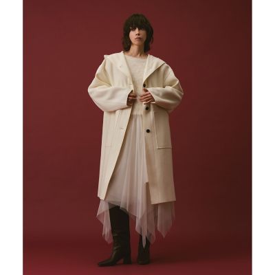 allureville ホワイト ショート丈コート グログランフロントジップノーカラーコート|allureville