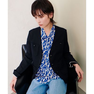 ＜allureville (Women)＞レノクロスノーカラーポケットジャケット