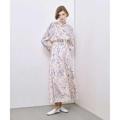 スケッチボタニカルプリントボウタイブラウス