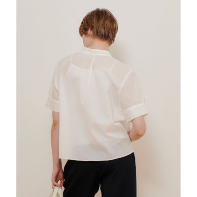 H& by POOL スタンドカラー　Aラインブラウス　ホワイト　貝ボタン H& by POOL スタンドカラー Aラインブラウス ホワイト 貝ボタン