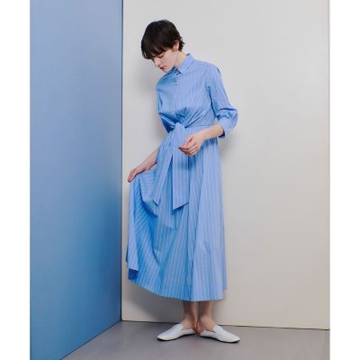 ピンストライプノットシャツワンピース