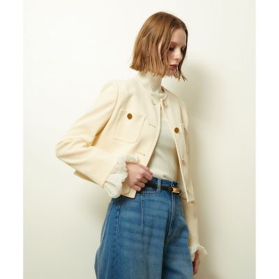 【未使用】アルアバイル　allureville ノーカラージャケット　金ボタン セール】リバーダブルクロスノーカーラージャケット（ノーカラー