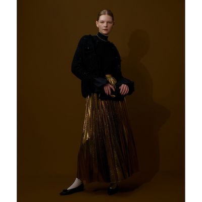 【新品　近年モデル】アルアバイル　ロング　プリーツスカート Mサイズ メタリック切替プリーツスカート | allureville (Women)/アルアバイル