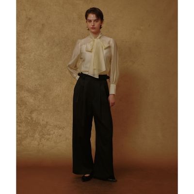 ＜allureville (Women)＞ウール混サテンハイウエストパンツ