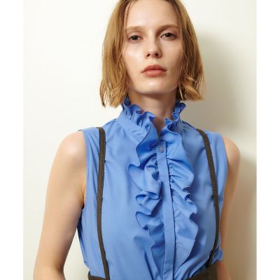 allureville (Women)/アルアバイル フロントフリルノースリブラウス 61ブルー トップス【三越伊勢丹/公式】