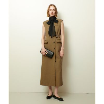 allureville グリーン　ワンピース クルーネックノースリーブフレアワンピース-手洗い可