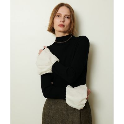 allureville (Women)/アルアバイル タフタバルーンスリーブコンビプルオーバー 98ブラック トップス【三越伊勢丹/公式】