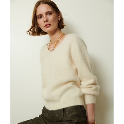カシミヤブレンドファー加工Vプルオーバー | allureville (Women
