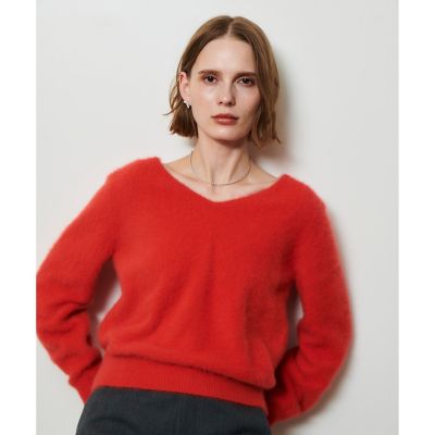 ＜allureville (Women)＞カシミヤブレンドファー加工Ｖプルオーバー