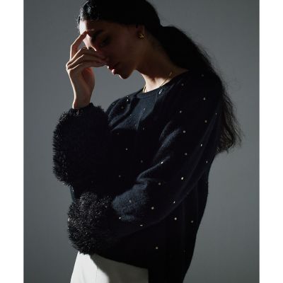 ＜allureville (Women)＞エンブロイダリードットフェイクファーカフスカーディガン