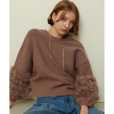 ゆ*の様 ブラウンアルアバイルラビットカフクレイジー釦2WAYプルオーバーカーデ allureville（アルアバイル） ニット セーター ラビットカフクレイジー