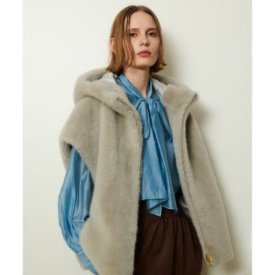 allureville (Women)/アルアバイル フェイクミンクファーフーディーブルゾン 92グレー コート・ジャケット【三越伊勢丹/公式】