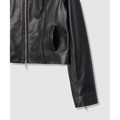 allureville 黒 ライダースジャケット スタンドカラー スタンドカラーレザーライダースジャケット | allureville
