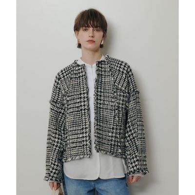 ハウンドトゥースパターン ジャケット ハウンドトゥースブロッキングジャケット | allureville (Women