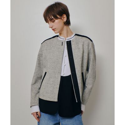 ＜allureville (Women)＞【送料無料】ミックスツイードノーカラージャケット
