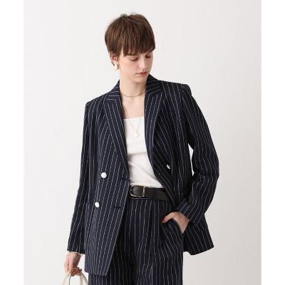 ＜allureville (Women)＞リネンストライプダブルジャケット