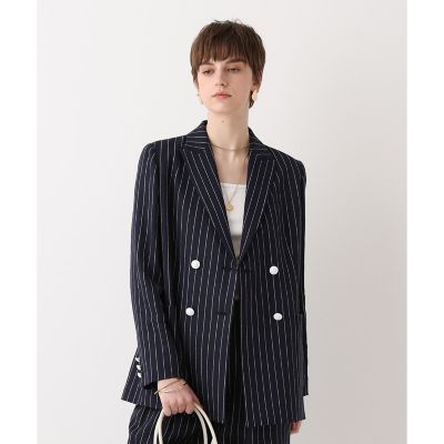 美品　45R リネンジャケット　ストライプ リネンストライプダブルジャケット | allureville (Women