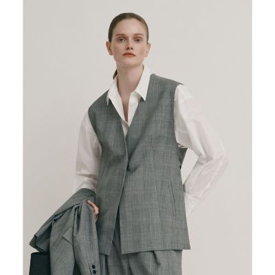 ＜allureville (Women)＞ポプリンチェックスリットジレ