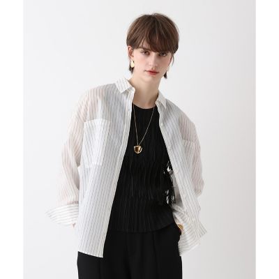 美品1度着用のみ　allureville アルアバイル　ストライプ レースシャツ allureville(アルアバイル)｜ストライプシアーシャツ/ホワイト系 の